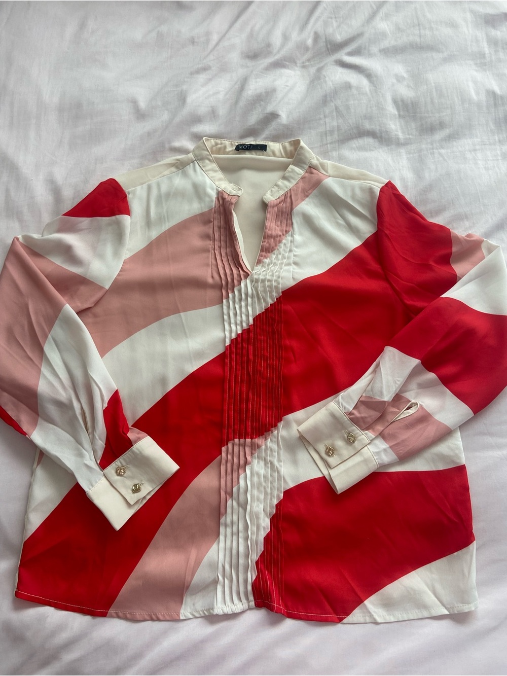 MOTF Colorblock Pintuck Blouse in Red, Pink & White